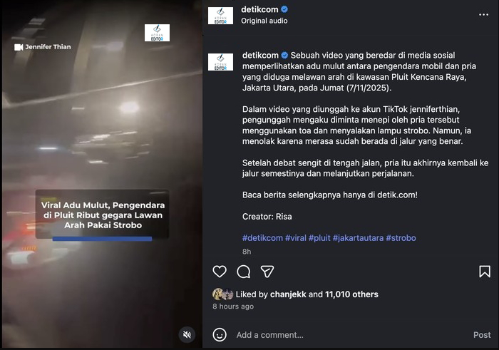 Pengendara Toyota Fortuner menyalakan strobo dan sirene di jalan Pluit Kencana Raya Jakarta Utara