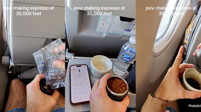 Penumpang membuat espresso sendiri di dalam kabin pesawat