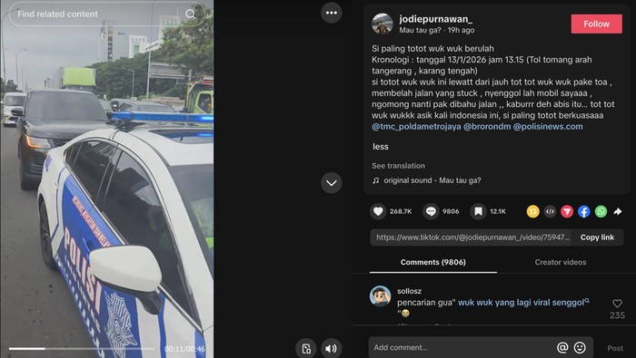 Patwal polisi saat pengawalan Range Rover pelat dinas di jalan raya